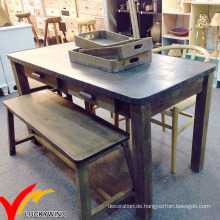 Bauernhaus Vintage Industrial Furniture Antique Holz Esstisch mit Zink Top und Bank